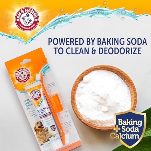 Image of Arm & Hammer Complete Care Dog Dental Kit with Enzymatic Dog Toothpaste, Toothbrush and Finger Brush, Baking Soda and Calcium Formula for Plaque Tartar Control, Chicken Flavor, 2.5 Oz