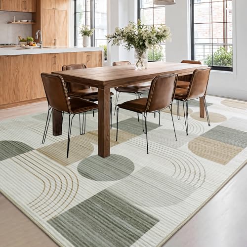 Tapis de salon abstrait moderne beige 80x150cm lavable