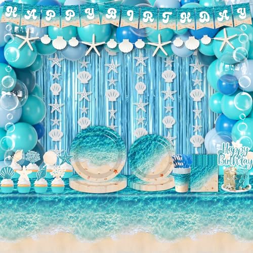 Beach Party Decorations, 273Pcs Ocean Waves Birthday Supplies Summer Pool