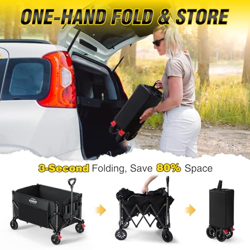 Miniatura 4 de Elegear Carro Plegable Con Ruedas 120l 100kg, Carrito Plegable Transporte Para Playa Camping Jardín, Carro Playa Con Asa Ajustable Y Portavasos Negro