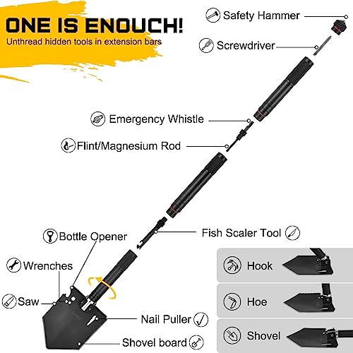 image for iunio 28in Folding Survival Shovel, Heavy-Duty Carbon Steel Military E