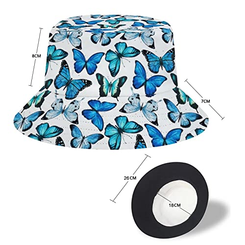 Blue Butterfly Bucket Hat For Women Men, Reversible Foldable Fisherman Sun Hat Full Print Beach Travel Summer Cap For Running Hiking Outdoor Sports #TOP1