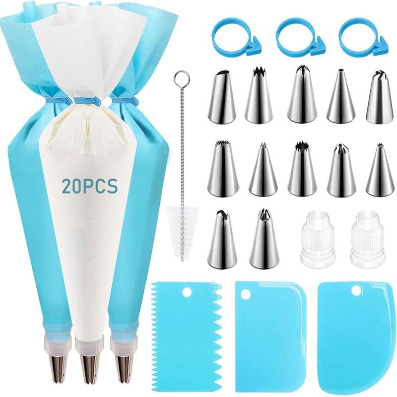 43Pcs Piping Bags with Nozzles Set, Piping Bag for Cake Decorating Kit with Icing Tips and Piping Bag, Blue Baking Tools for Cupcakes, Cookies, Pastries, DIY Desserts, Home Baking, Parties
