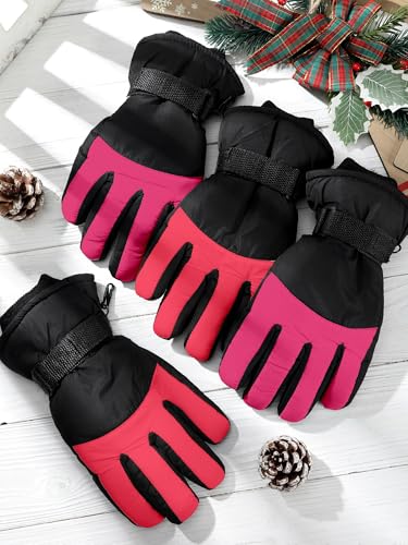 Image of SATINIOR 2 Pairs Kids Waterproof Winter Snow Gloves Ski Gloves for Boy Girl Outdoor Warm Thickening Snowboard