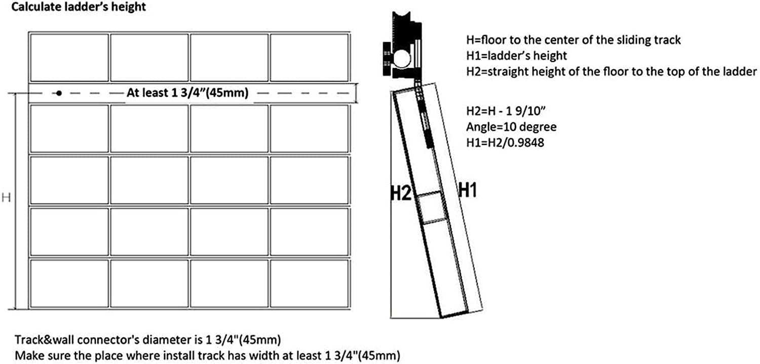 Rolling Ladder Hardware Library Kit di ferramenta per Scala Scorrevole, Hardware per Scala di rotolamento in Acciaio Nero, Home Office Library Kit di binari scorrevoli in Stile fienile (con