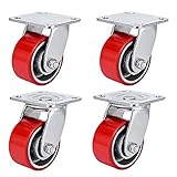 4 Pack 4-inch Heavy Duty Caster Wheels, Red Polyurethane Caster with Swivel Top Plate, 3000lb Total Capacity, for Rack Case, Home Furniture, Industrial Trailer (2 Rigid & 2 Swivel)