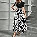 Women Beach Fashion Maternity Dress Semi Formal Dresses for Maxi Dresses for Women 2025 Belted Short Sleeve Round Neck Floral Stitching Elegant Flowy High Waist Summer Dress (Black,XXL)
