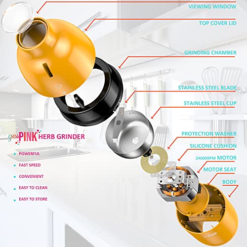 Gespink Herb Grinder, Electric Spice Grinder, Automatic Grinder For Leaves, Beans, Nuts, Seeds, Grains, Coffee Grinder With Stainless Steel Cup, Easy To Use And Clean, With Spoon And Brush (Yellow) #TOP1