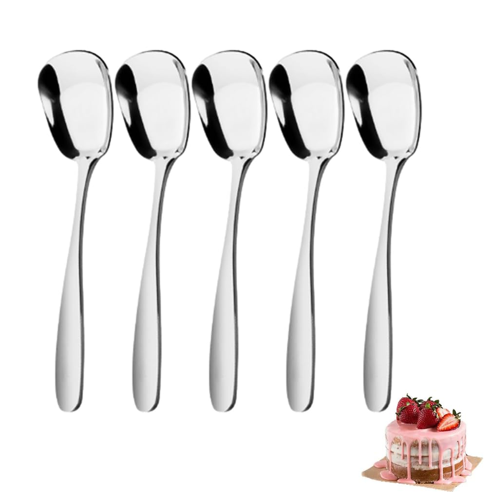 Arithmeticn Square Head Stainless Steel Spoons,Square Head Stainless Steel Spoons,Stainless Steel Measuring Spoons,Dessert Spoons,Square Head Serving Spoons,Korean Style Square Sugar Spoon (5PCS)