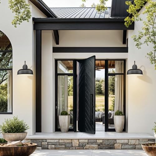 Image of Darkaway 2pcs Solar Barn Light, Industrial Outdoor Wall Light Dusk to Dawn Wall Sconce Gooseneck Exterior Wall Mount Lighting with Hammered Dome Metal Shade for House Garage Porch Entry Hallway