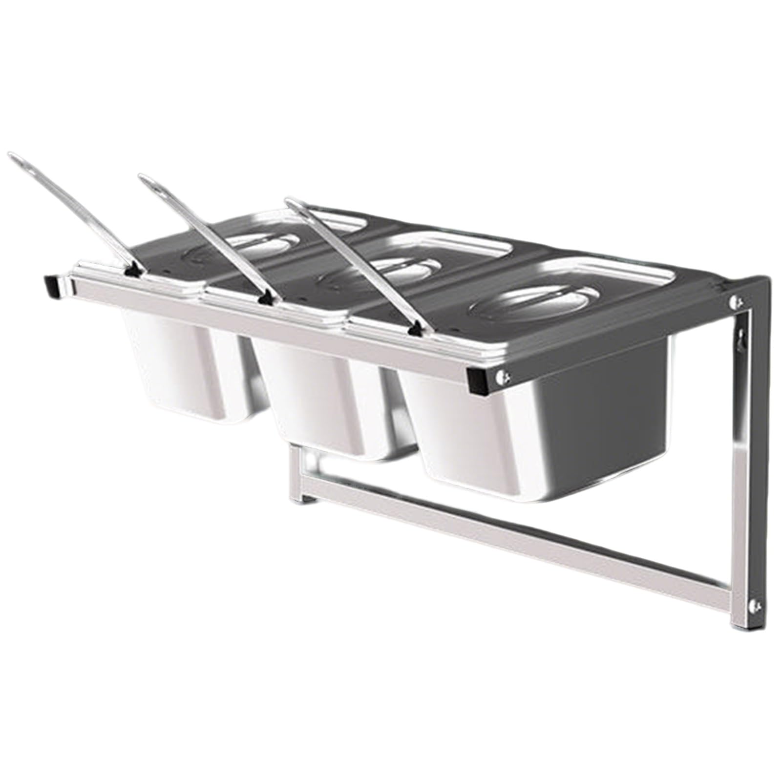 WDSOPK Stainless Steel Spice Rack Set With Pans& Lids& Spoon Wall mounted Seasoning Shelf Restaurant Countertop Holder For Seasoning Sauce Salad Jam Fruits Ingredients 4pcs C (10cm(4in) 3pcs)