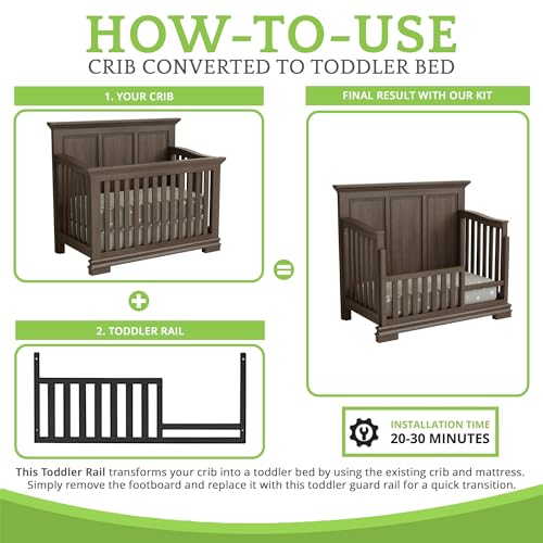 Image of Toddler Bed Safety Guard Rail for Oxford Baby, Soho, Ozlo & Avalon Baby Convertible Cribs - Solid Wood Rail for Toddler Bed Conversion - Safety Rails for Children (Slate, Option 1)