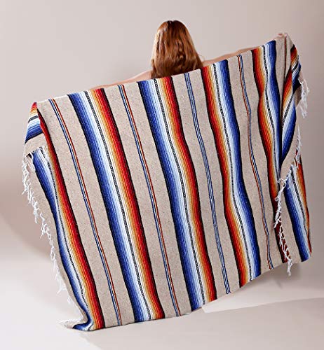 El Paso Designs Traditional Mexican Blanket | Artisanal Boho Blanket | Authentic Hand Woven Serape Perfect For Camping, Yoga, Beach, Picnic Or Home Decor | (Tan) #TOP2