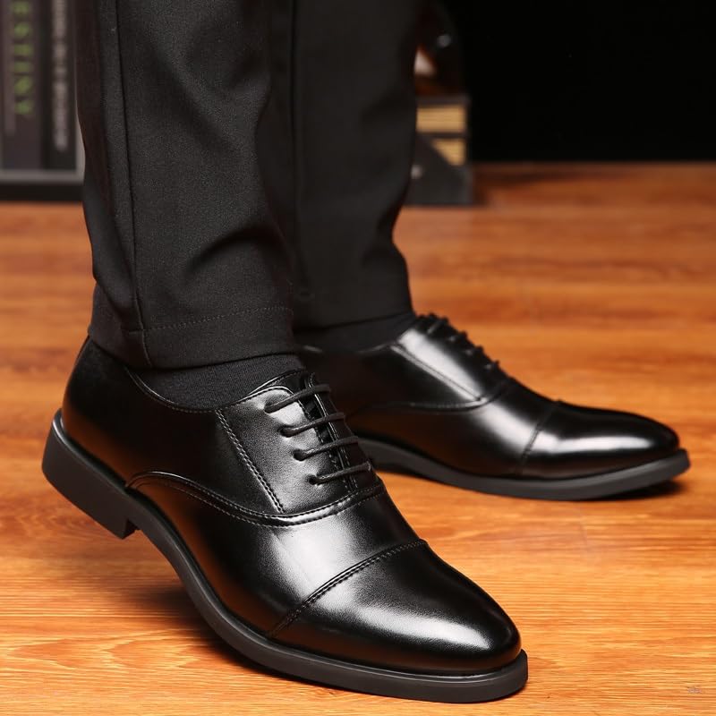 Dress Oxford for Men Lace Up Round Toe Vegan Leather Cap Toe Oxford Shoes Non Slip Resistant Block Heel Business3