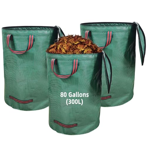 Lot de 3 Sacs Déchets Jardin 300L Autoportants, Résistants et Imperméables, avec Couvercle et...