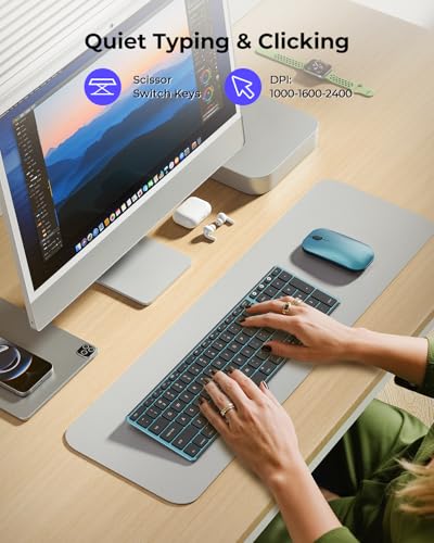 Image of seenda SKM64-2 Bluetooth Wireless Keyboard and Mouse Combo for Mac, Silent | Triple Bluetooth for 3-Device Switching, Rechargeable, Compact Slim Combo for MacBook Pro /Air iPad iPhone, Black Blue
