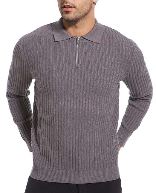 Autumn and Winter Gentlemen's Warm Collar Striped Design Solid Color Winter Quarter-Zip Sweater for Men3