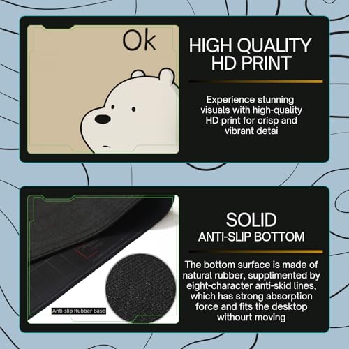 Image of Premium Cute Bear Mouse Pad - Stylish Printed Mousepad with Durable Non-Slip Rubber Base & Smooth Control Surface for Laptop, Desktop & Office Use (Ok Bear!!) (Ok Bear!!)