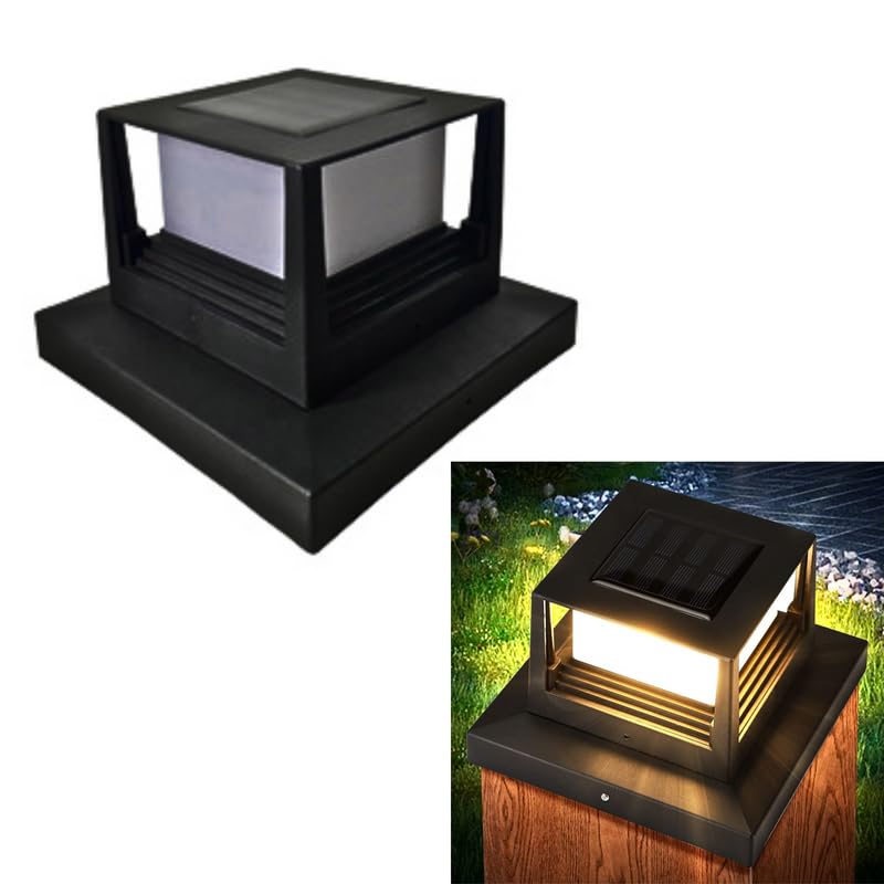 SAHAPECT Solar Post Cap Modern Outdoor Energy Saving Landscape LED ABS Light Lamp for Flat Surface Deck Patio Garden Decoration IP44 Waterproof (Pack of 1)