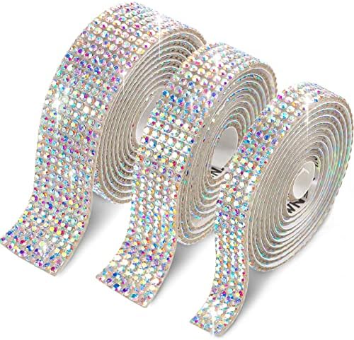3 Rolls 3 Yards Self-Adhesive Crystal Rhinestone Diamond Ribbon D...