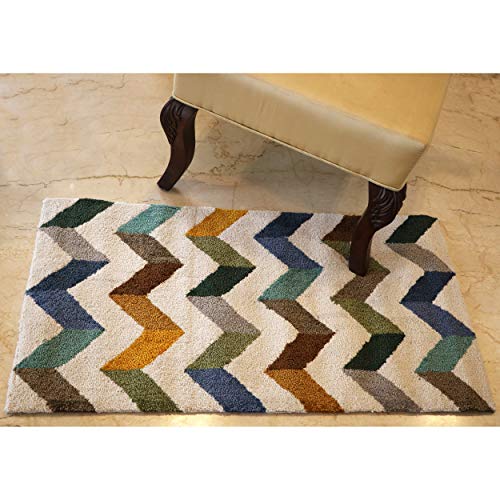 Image of THE HOME TALK Modern Polyester Area Rugs | Carpets for Living Room, Kitchen, Kid's Room, Bedroom | Microfiber Polyester Rugs | Shaggy Floor Carpet | Anti Skid Store (White, 60x110 CM)