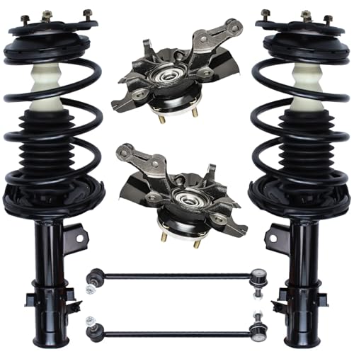 Image of Detroit Axle - Front Steering Knuckles w /Wheel Hubs + Coil Spring Struts Sway Bars Replacement for 2006-2011 Hyundai Accent - 6pc Set