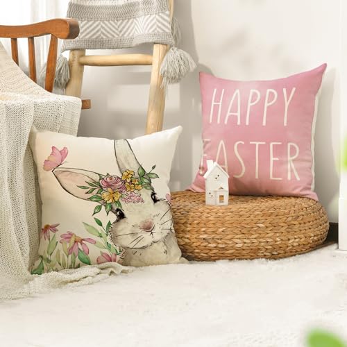 Housses de coussin Happy Easter avec fermeture éclair invisible rose