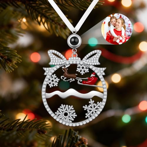Personalized Christmas Ornaments with Picture Inside Custom 7mm Photo Projection Ornament for Christmas Tree Hanging Home Decor for Xmas Party Memorial Gifts for Family Couples