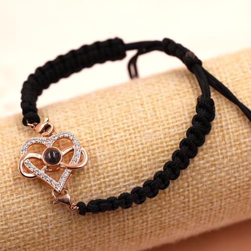 Image of 100 Languages I Love You Bracelet Necklace Heart Projection Bracelets Adjustable Braided Rope Friendship Love Gifts for Mom Best Friends