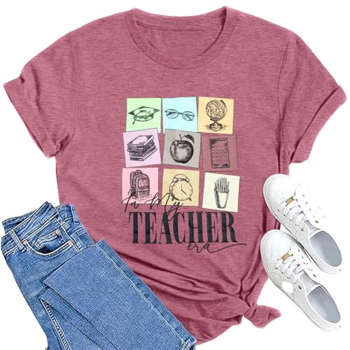 ASTANFY - Teacher Shirts Women in My Teacher Era Shirt Kindergarten Teacher Graphic Shirts Casual Teaching Life Tee Tops (50% Off Amazon Deal)