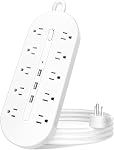 Power Strip Surge Protector with 10 Outlets & 4 USB Ports & 1 USB-C Port (5V/3A), HITRENDS 1875W/15A Flat Plug Spaced Outlets with 6 Feet Extension Cord for Home Office, ETL Listed, Black