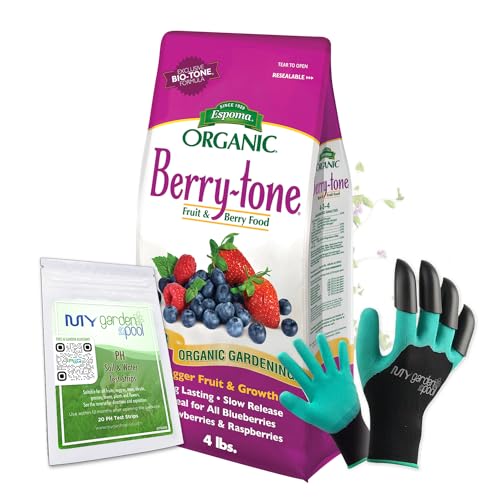 MYGP BR4 Organic Berry-Tone 4-3-4; 4 lb. with My Garden Pool PH Soil Test Strips 20 ct and My Garden Pool Superior Gardening Claw Gloves and Garden-IQ Smart Gardening AI Assistant!