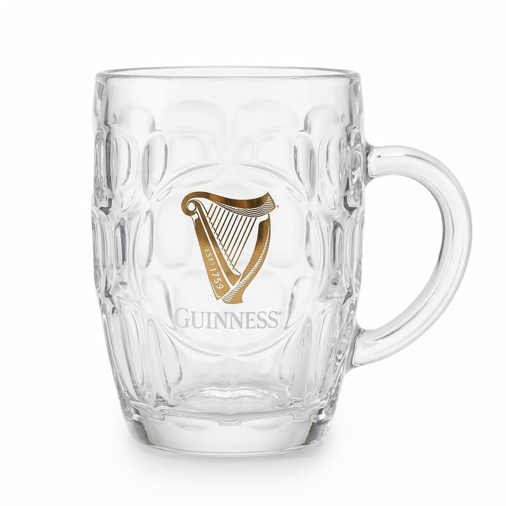 Guinness Official Dimple Glass Mug with Gold Harp – 20 oz Capacity