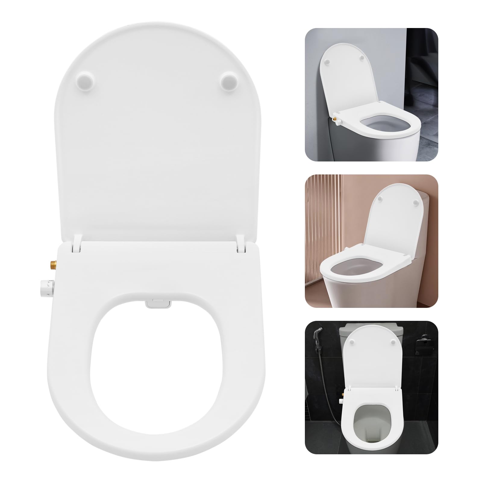 Sedile WC non elettrico bianco con bidet, sedile WC manuale doppio ugello bidet sedile WC con spray d'acqua, per appartamenti, bagni, ospedali, case di cura, 37 x 44 x 8,3 cm