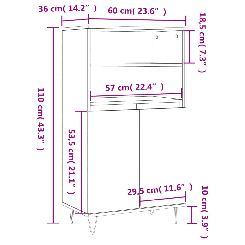 vidaXL Buffet Haut, Armoire avec 6 Compartiments et Portes, Meuble de Rangement avec Pieds Salle de Séjour, Industriel, Chêne Sonoma Bois d'Ingénierie