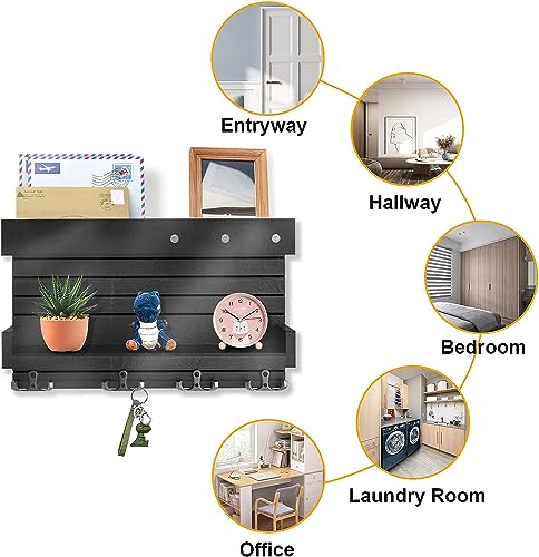 Image of Key Holder for Wall Decorative, Wooden Key Rack Mail Sorter Organizer, Double Shelf Key Hanger Mail Key Organizer, Rustic Home Decor for Entryway Hallway