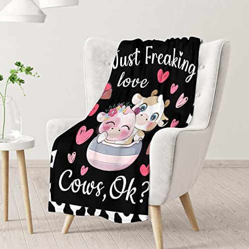 Cow Blanket Gifts - 30"x40" Cute Throw for Women, Girls - Black Soft Fuzzy Blankets for Couch & Office