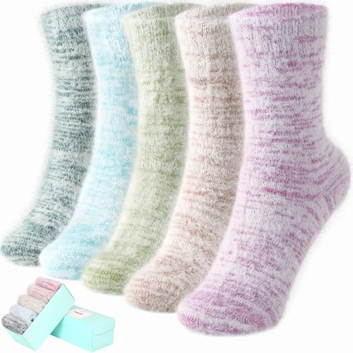 ICEIVY Womens Fuzzy Socks Thick Soft Warm Winter Fluffy Cozy Cabin 5 Packs Casual Home Sleep Socks with Gifts Box (US, Numeric, 5, 9, Regular, Regular, ZYJX1) - image 1