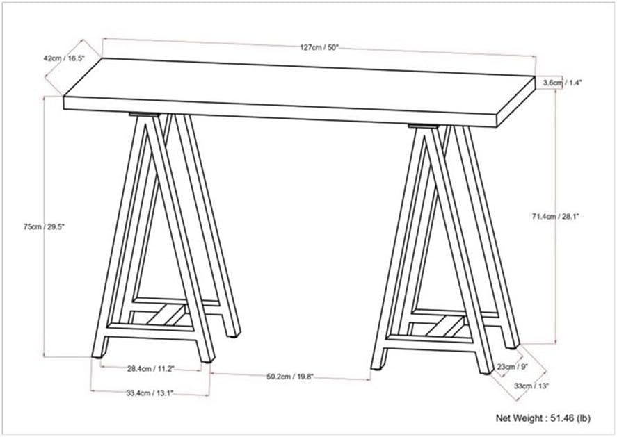 Pemberly Row Solid Wood Walnut Veneer and Metal Console Sofa Table, 50" Wide x 16.5" Deep x 29.5" High, Industrial Style with Handcrafted Finish, Multipurpose Use for Entryway, Living Room, or Hallway