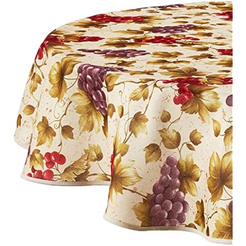 Violet Linen European Vineyard Tablecloth Beige 60" Round Cover