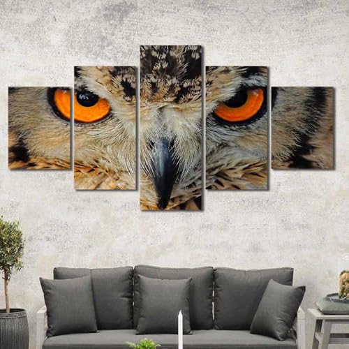 Tableau decoration murale salon hibou yeux rouges grand format triptyque 5 panneaux