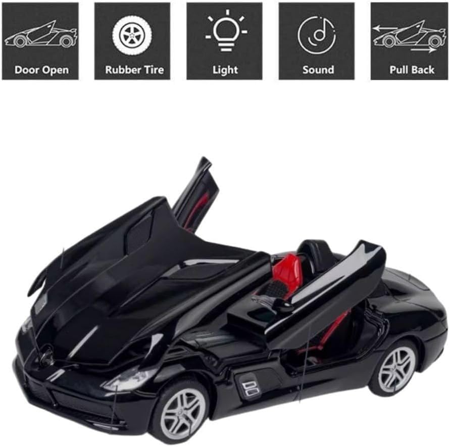 Image of 1 /32 Merceedes Benz SLR AMG GT Future Model Car - Exclusive Alloy Metal Pullback Toy with Openable Doors, Lights, and Music for Kids (1:32 Merceedes SLR- Black)