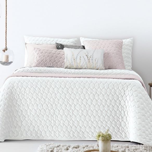 ANTILO TEXTIL - Colcha Cama 105 - Diseño Textura Elegante - Color Blanco - 200x270 cm - Gramaje 150g/m² (Naroa Blanco)