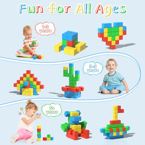 Image of Magnetic Blocks Large, 56PCS 1.34in Magnetic Building Blocks, 3D Magnetic Cubes for Toddlers, Preschool Educational Construction Kit, Sensory Montessori Toys Kids Blocks for Boys Girls Toddlers