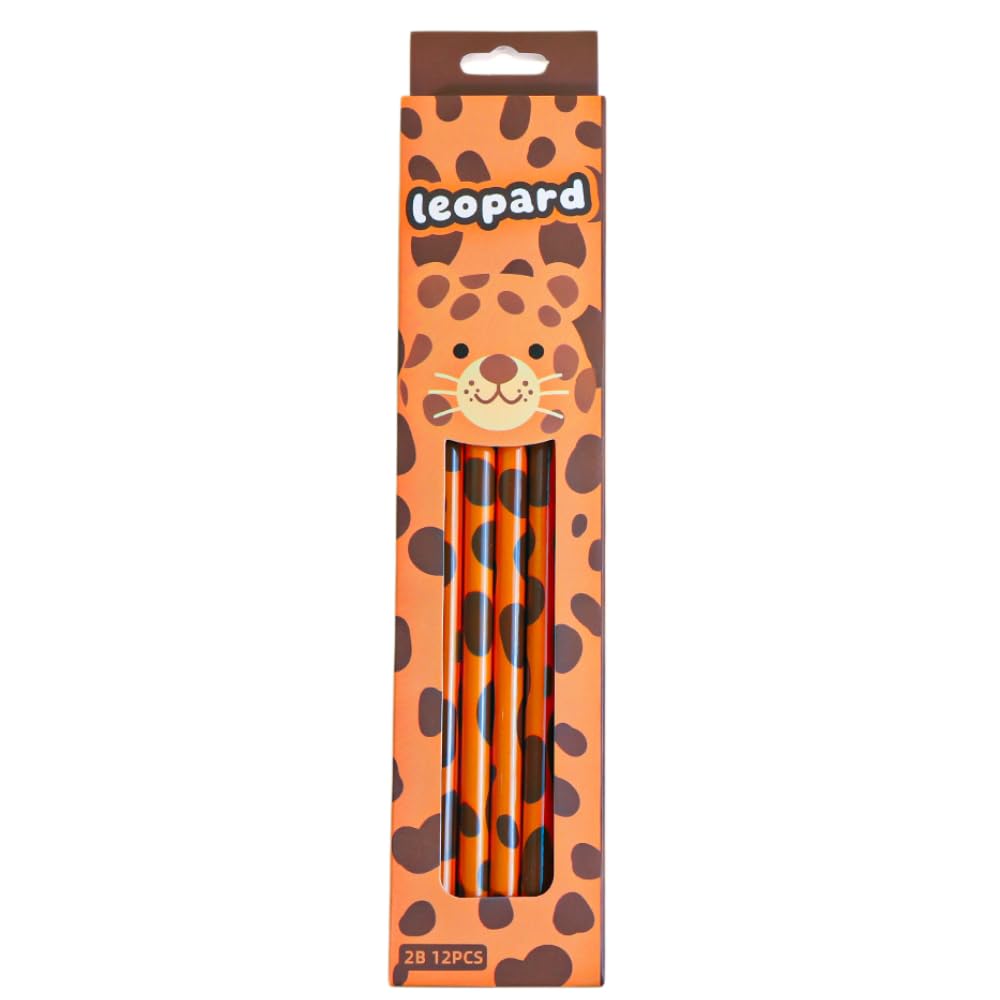 OMEIU Store Pack of 12 capybara HB pencil with eraser top Kids Children Party Bag Fillers School Office (Leopard)