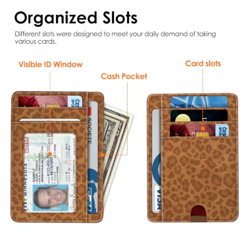 Image of FINTIE Slim Minimalist Front Pocket Wallet, RFID Blocking Credit Card Holder Card Cases with ID Window for Men Women (Leopard Print)