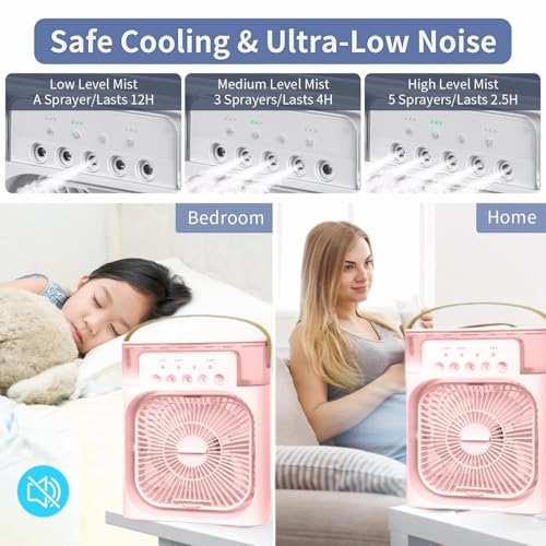 Image of Drumstone [Limited Edition with 5 Years Extanted Warranty] USB Powered Portable Air Conditioner Fan | 3-Speed, 7-Color Light | Mini AC & Humidifier for Shop, Office, Home Use