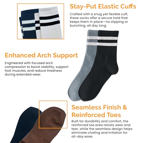 5 Pairs Women's Striped Crew Socks Ultimate Comfort Casual Socks for Women Size 5-10 Seamless Toe Style Soft Breathable Fit2