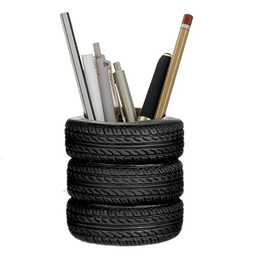 Onmargeen Tire shaped pen holder, plant flowerpot, office storage and organization, black plastic tire pen holder for desktop use, home office desk (1Pc)