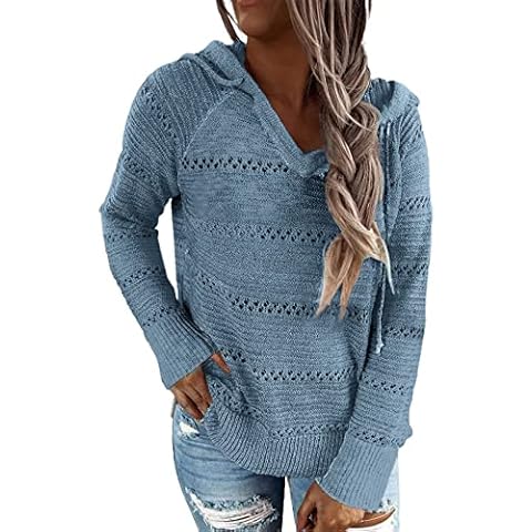 Elegancity Women's Hoodies Long Sleeve Color Block Knitted Sweaters Jumpers Casual Pullovers Sports Sweatshirts Tops (Dark Blue, Small) Cover